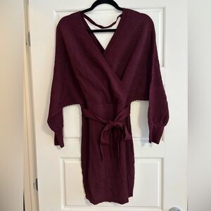 PRE-OWNED Love Tree Burgundy Wrap Mini Dress with Belt | L